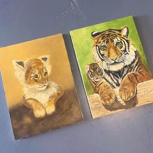 2 Beautiful Vintage Original Tiger Paintings, Both 12”x16”